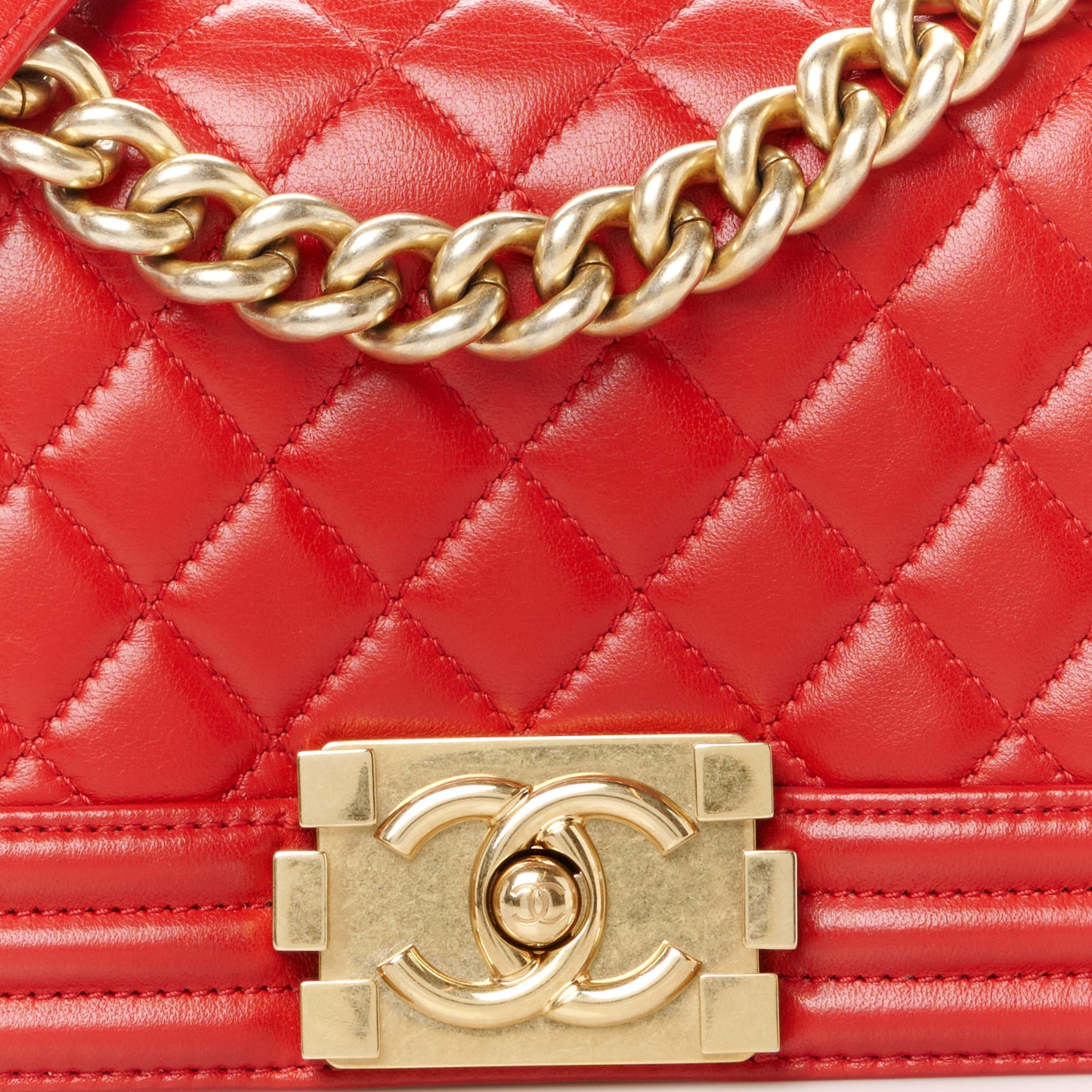 Lambskin Quilted Small Boy Flap Red