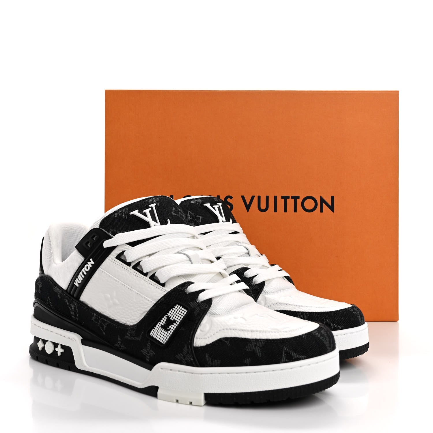 Louis Vuitton Calfskin Monogram Denim Mens LV Trainer Sneakers 9 Black 10 of 10