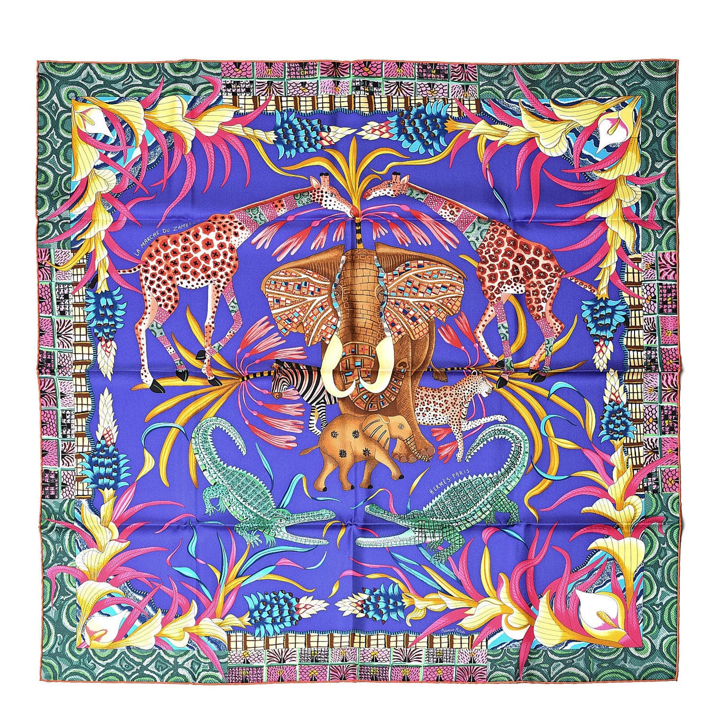 Silk La Marche Du Zambeze Scarf 90 Iris Vert Brique