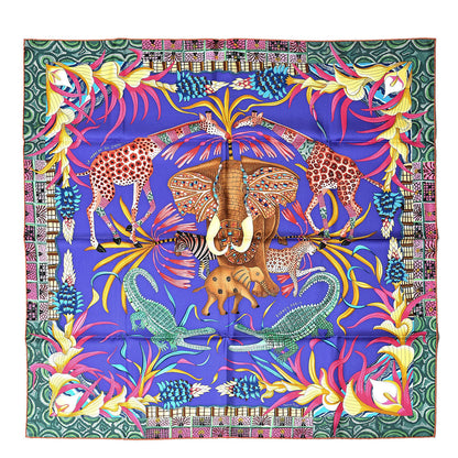 Hermes Silk La Marche Du Zambeze Scarf 90 Iris Vert Brique 1 of 4
