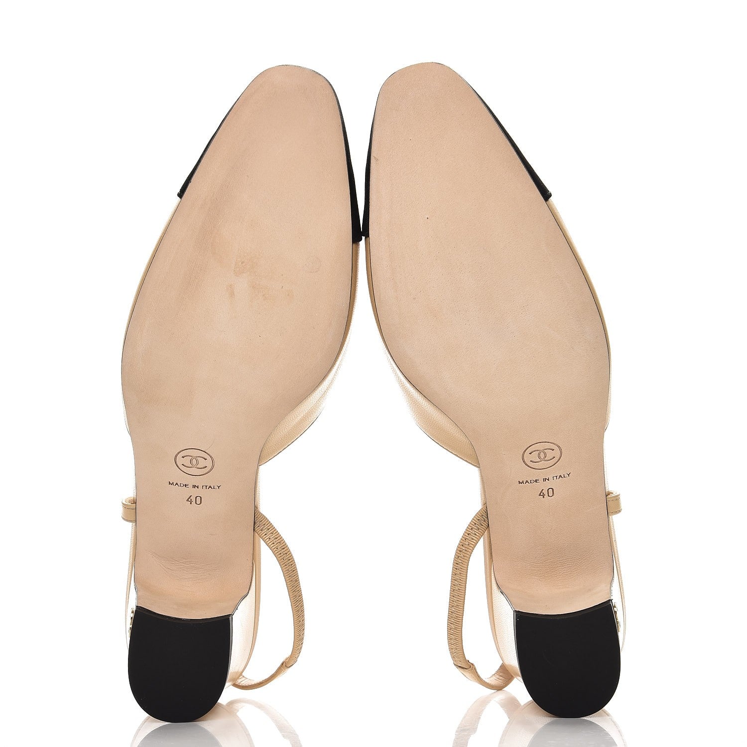Chanel Goatskin Grosgrain Cap Toe CC Slingback Pumps 40 Beige Black 5 of 14