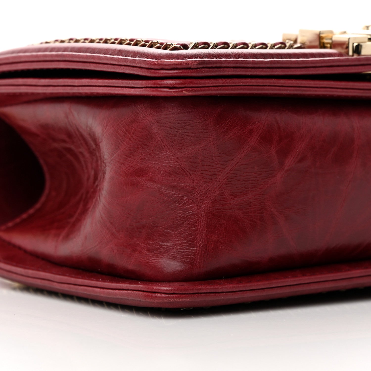 Chanel Crumpled Calfskin Chevron Small Chain Boy Flap Burgundy 9 of 13