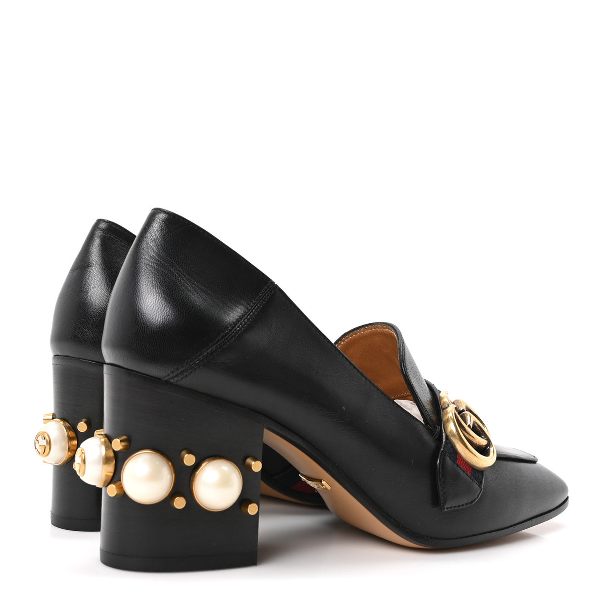 Malaga Kid Web Pearl Embellished Peyton 75mm Loafer Pumps 37 Black