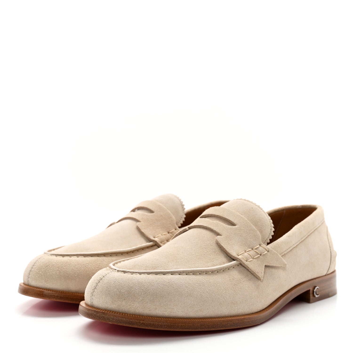 Christian Louboutin Veau Velours Mens No Penny Flat Loafers 41.5 Natural 3 of 8