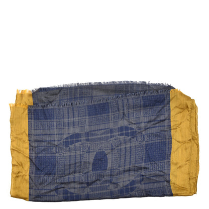 Chanel Cashmere Silk Plaid CC Scarf Navy Yellow 2 of 3