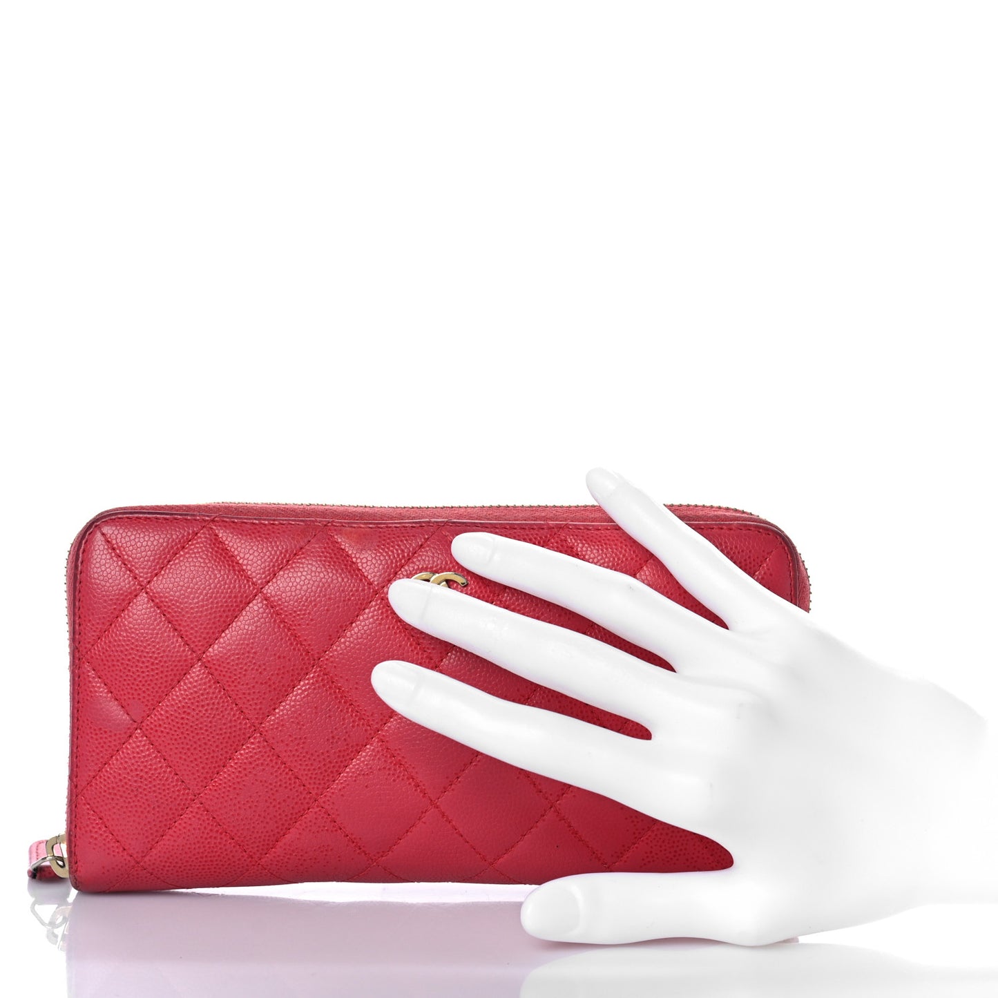 Caviar Quilted Large Gusset Zip Around Wallet Fuchsia