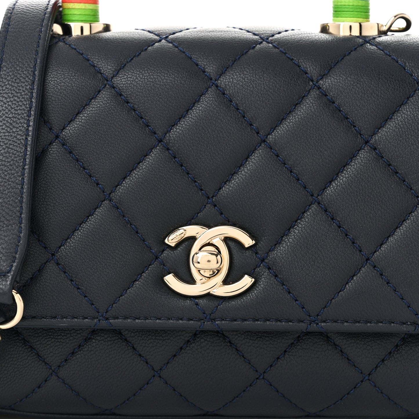 Goatskin Quilted Extra Mini Rainbow Coco Handle Flap Navy Blue