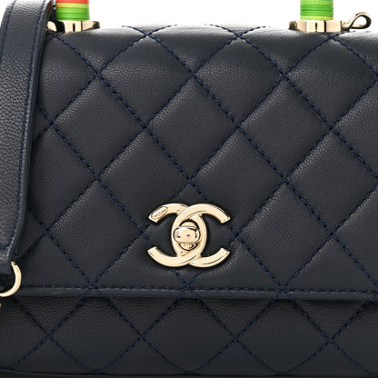 Chanel Goatskin Quilted Extra Mini Rainbow Coco Handle Flap Navy Blue 8 of 11