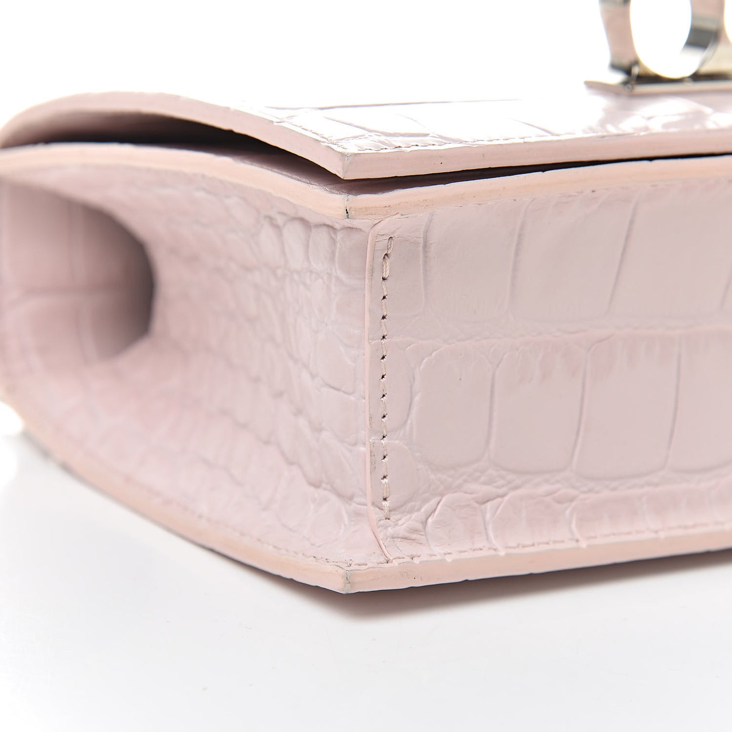 Calfskin Crocodile Embossed Knuckle Shoulder Bag Light Pink