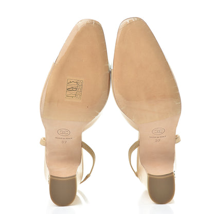 Chanel Lambskin Patent Cap Toe CC Slingback Sandals 37 Beige White 7 of 10