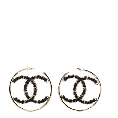 Chanel Lambskin CC Chain Hoop Earrings Black Gold 1 of 5