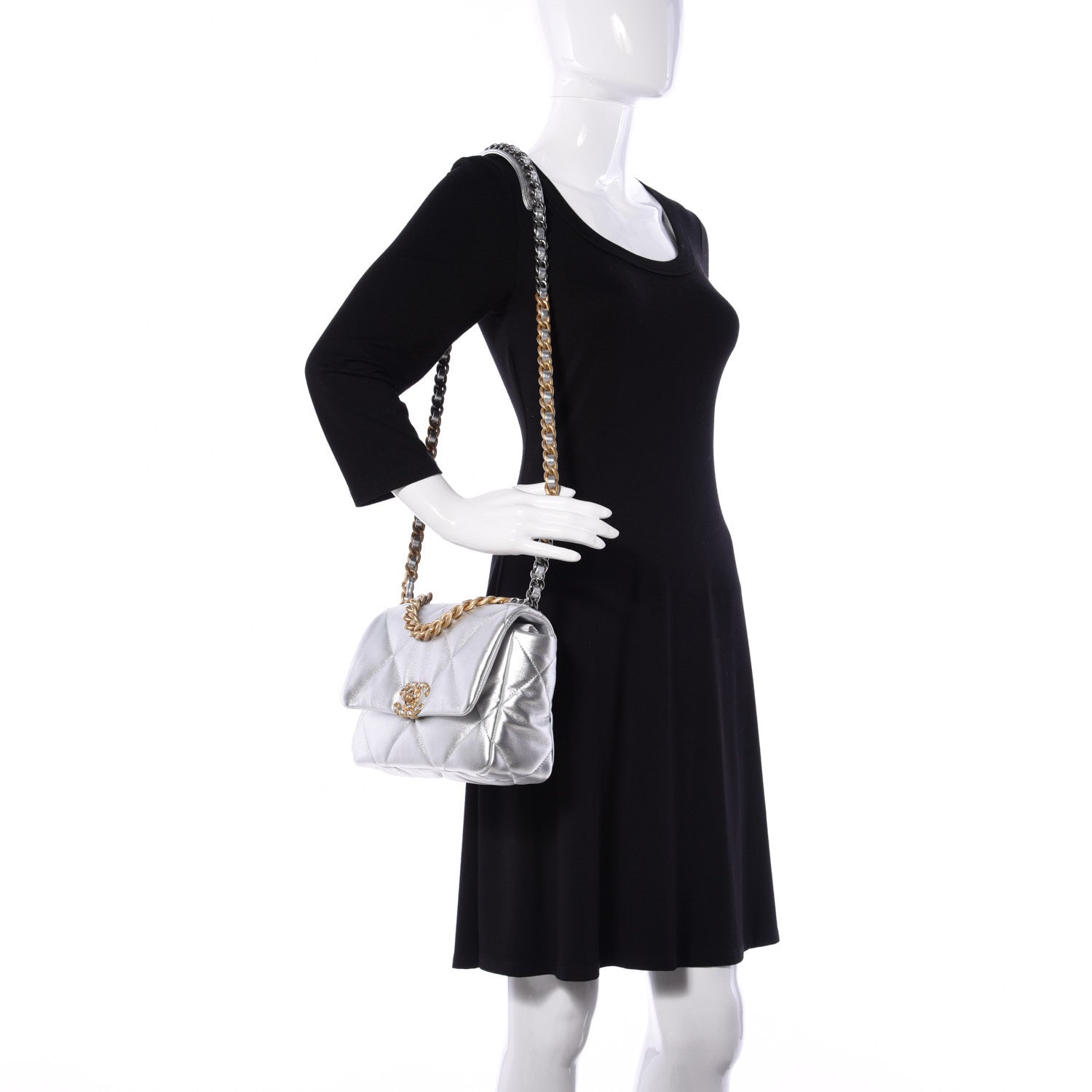 Chanel Metallic Lambskin Quilted Medium Chanel 19 Flap Silver 2 of 17
