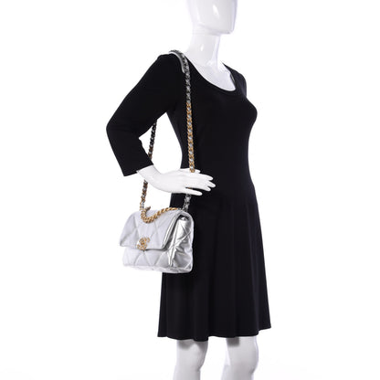 Chanel Metallic Lambskin Quilted Medium Chanel 19 Flap Silver 2 of 17