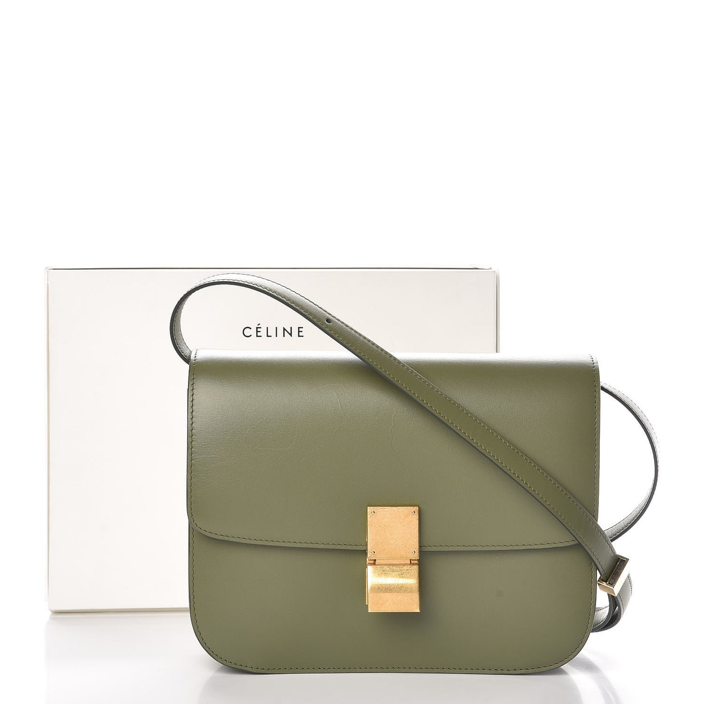 Box Calfskin Medium Classic Box Flap Bag Army Green