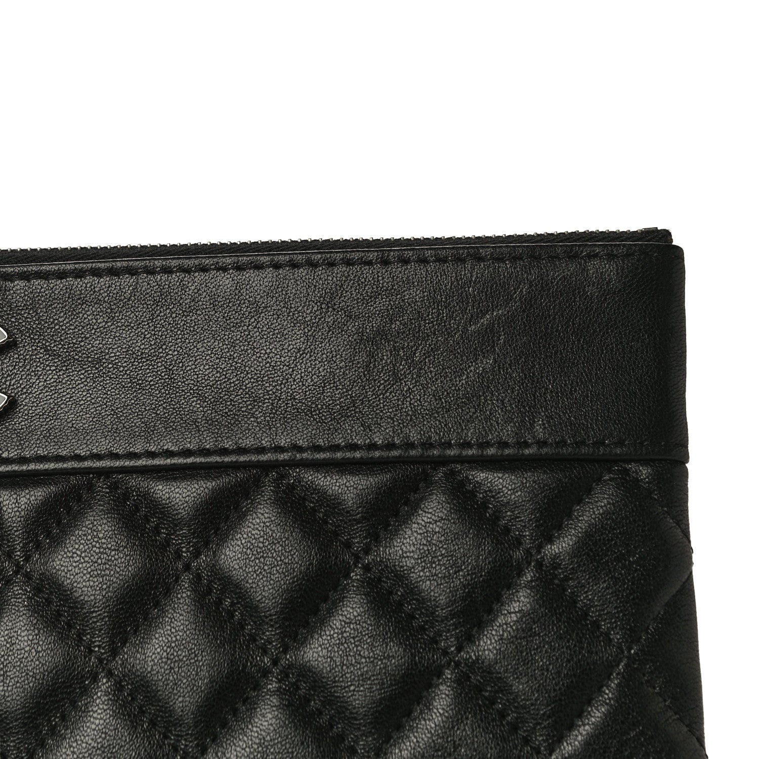 Chanel Sheepskin Quilted Medium Vintage Mademoiselle Cosmetic Case Black 11 of 14