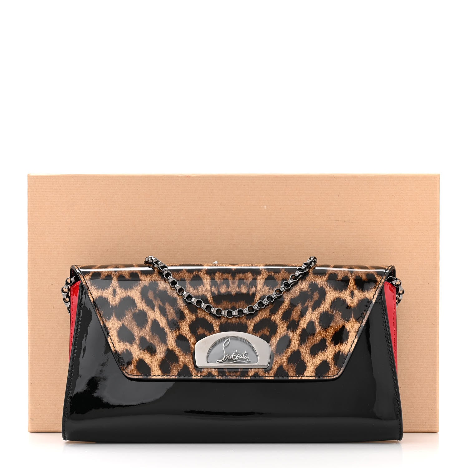 Christian Louboutin Patent Leopard Vero Dodat Clutch Black 2 of 10