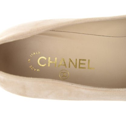 Chanel Suede Satin Cap Toe Low Heel Pumps 40 Beige Black 7 of 10