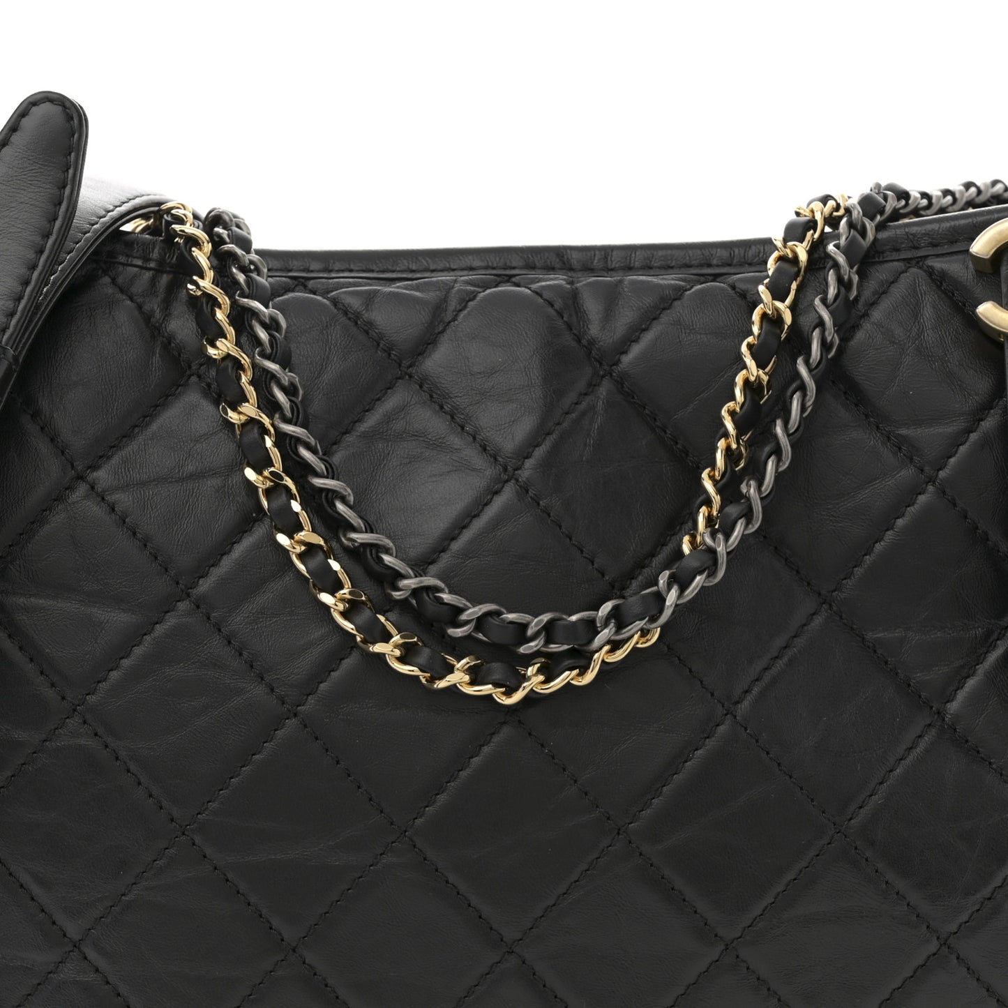Aged Calfskin Quilted Large Gabrielle Hobo Black