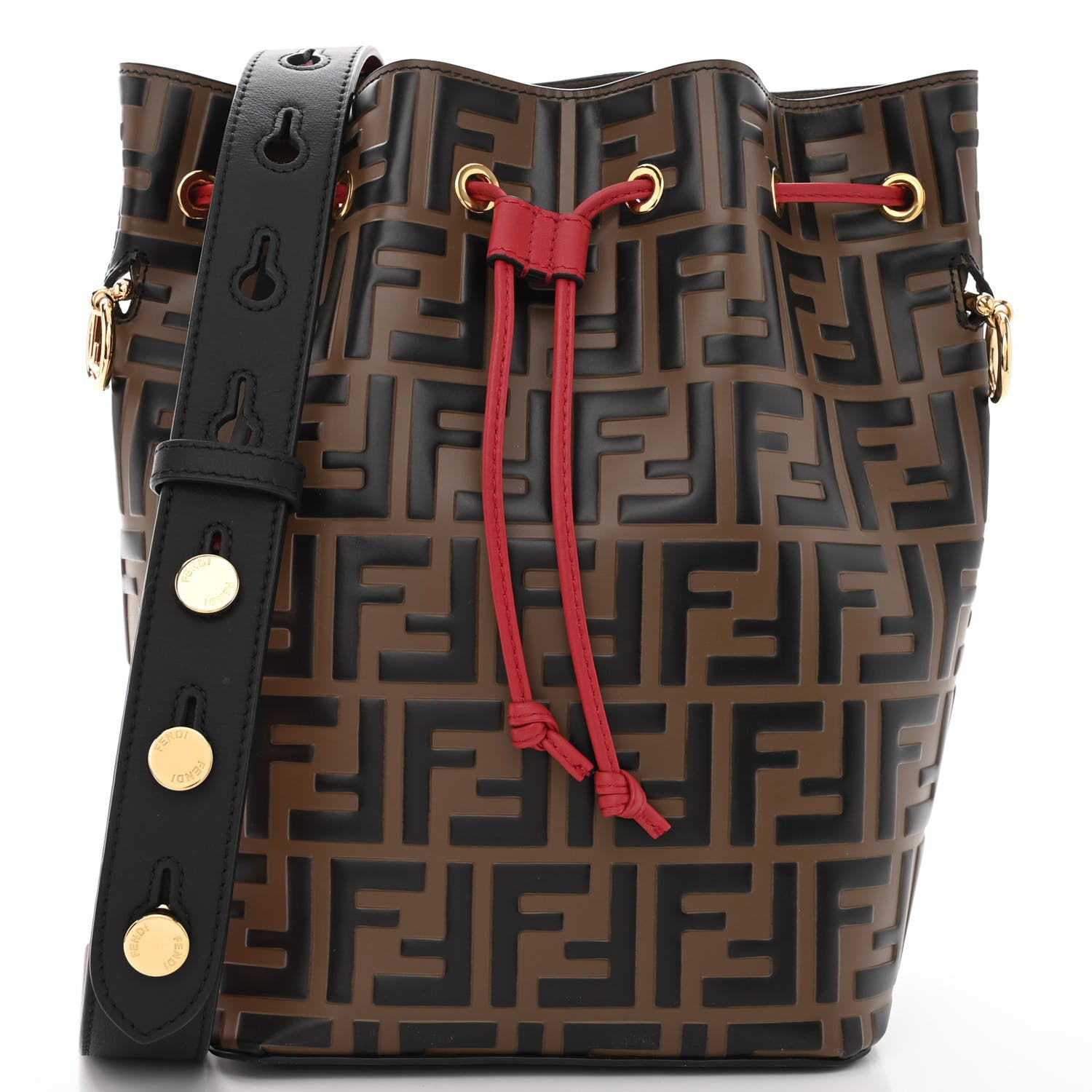 Fendi Vitello Grace F is Fendi Bi-Color FF 1974 Embossed Grande Mon Tresor Bucket Bag Maya Black Fragola 7 of 9