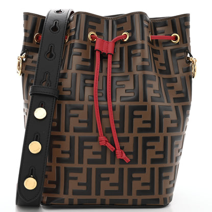 Fendi Vitello Grace F is Fendi Bi-Color FF 1974 Embossed Grande Mon Tresor Bucket Bag Maya Black Fragola 7 of 9