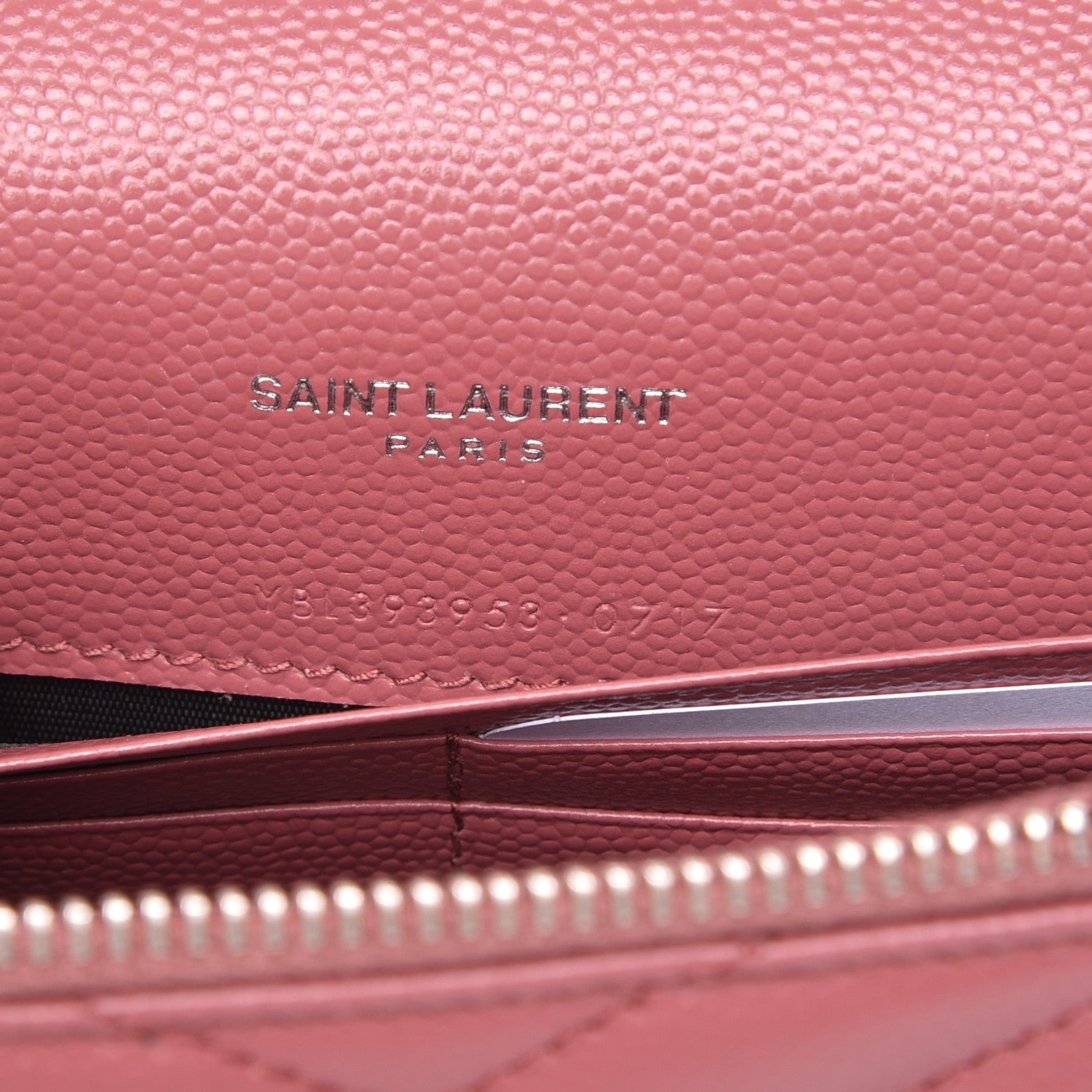 Saint Laurent Grain De Poudre Matelasse Chevron Monogram Envelope Chain Wallet Mystic Rose 6 of 8
