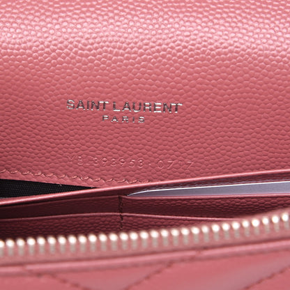 Saint Laurent Grain De Poudre Matelasse Chevron Monogram Envelope Chain Wallet Mystic Rose 6 of 8