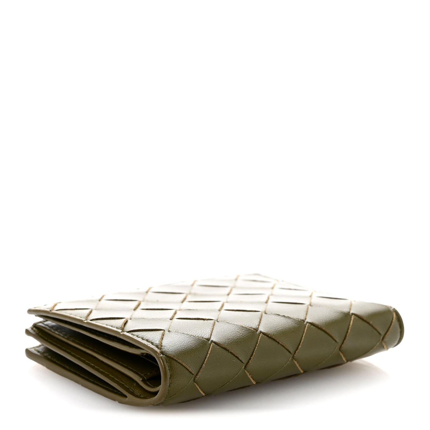 Nappa Intrecciato Small Bi-Fold Zip Wallet Kaki Fondent