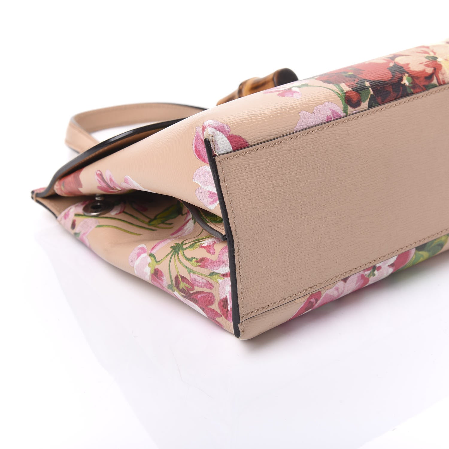 Gucci Shangai Calfskin Blooms Print Small Bamboo Daily Top Handle Bag Pink Apricot Multicolor 6 of 8