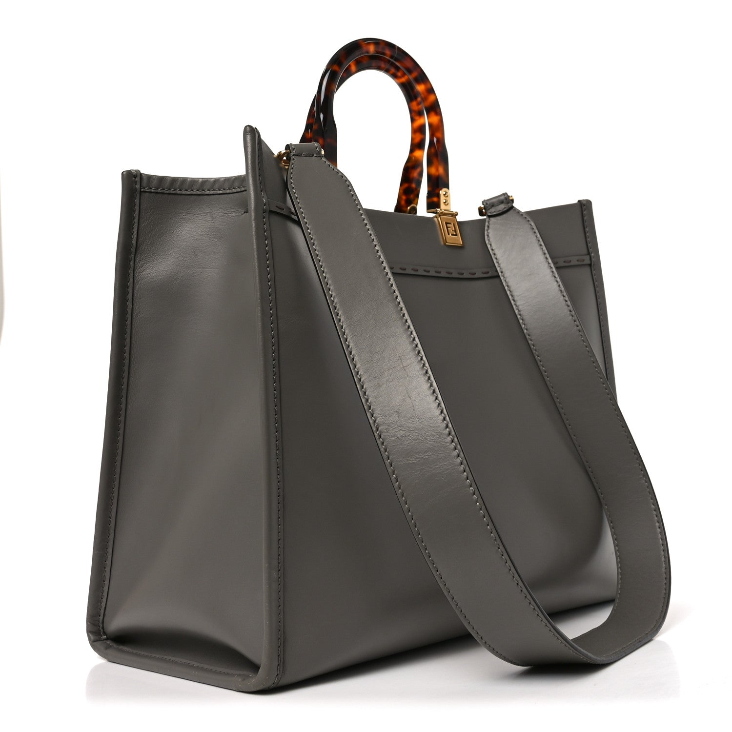 Fendi Vitello King Plexiglass Logo Embossed Medium Fendi Sunshine Shopper Tote Moon 3 of 9