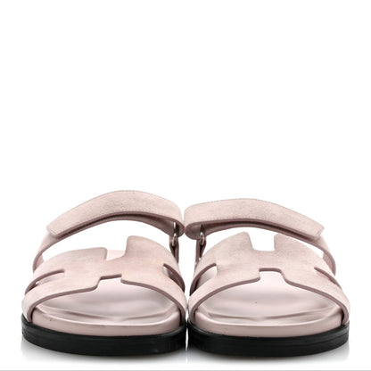 Hermes Suede Goatskin Womens Chypre Sandals 38.5 Rose Porcelaine 3 of 9