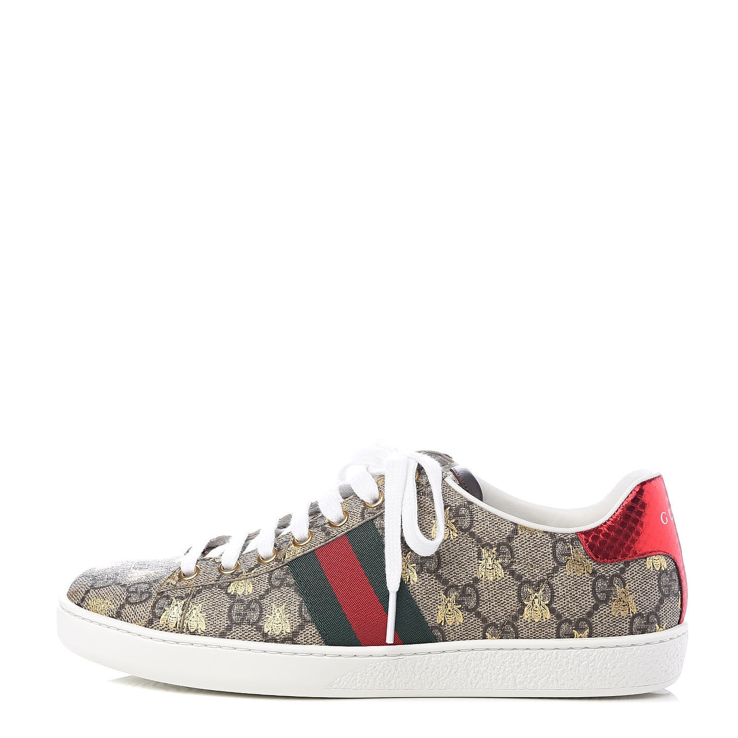 GG Supreme Monogram Bees Ayers Web Womens Ace Sneakers 37.5 Beige Oro Green Red