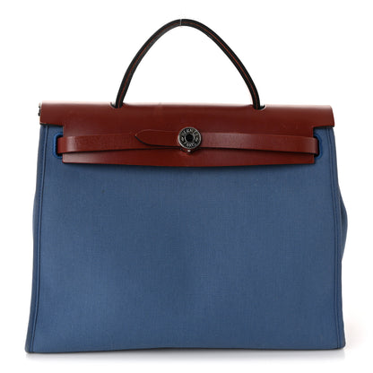 Hermes Vache Hunter Toile Militaire Herbag Zip 31 PM Bleu Agate Rouge H 1 of 11