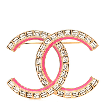Chanel Baguette Crystal CC Brooch Gold Pink 1 of 3