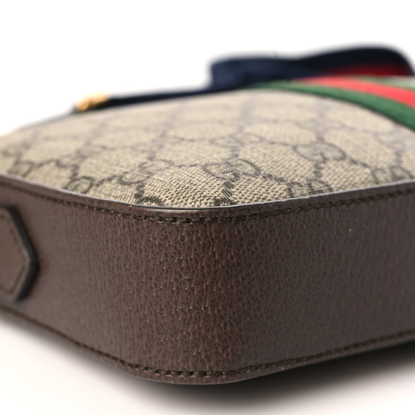 GG Supreme Monogram Textured Dollar Calfskin Web Ophidia Wristlet Shoulder Bag Beige Ebony New Acero