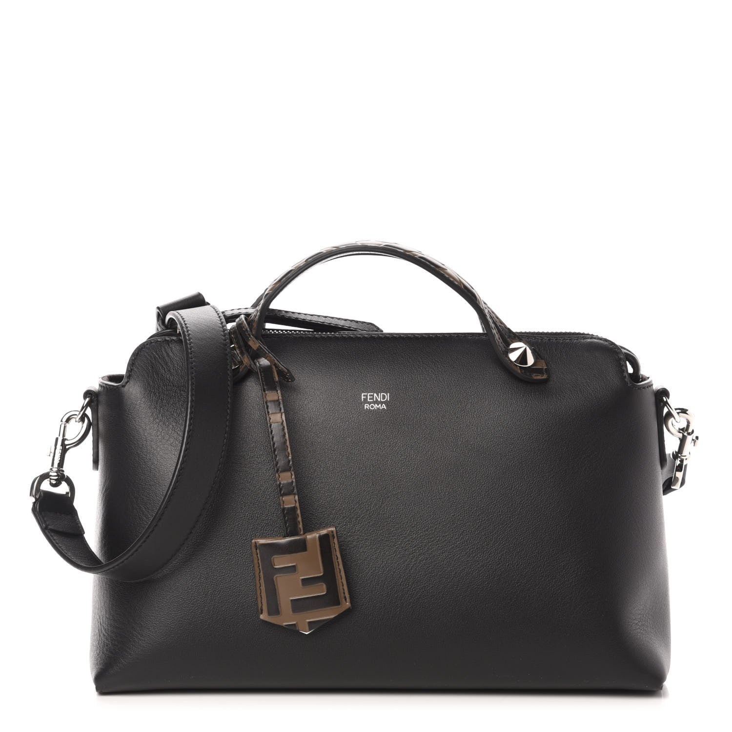 Fendi Vitello Dolce Bi-Color FF 1974 Embossed Medium By The Way Boston Bag Black Maya 1 of 10
