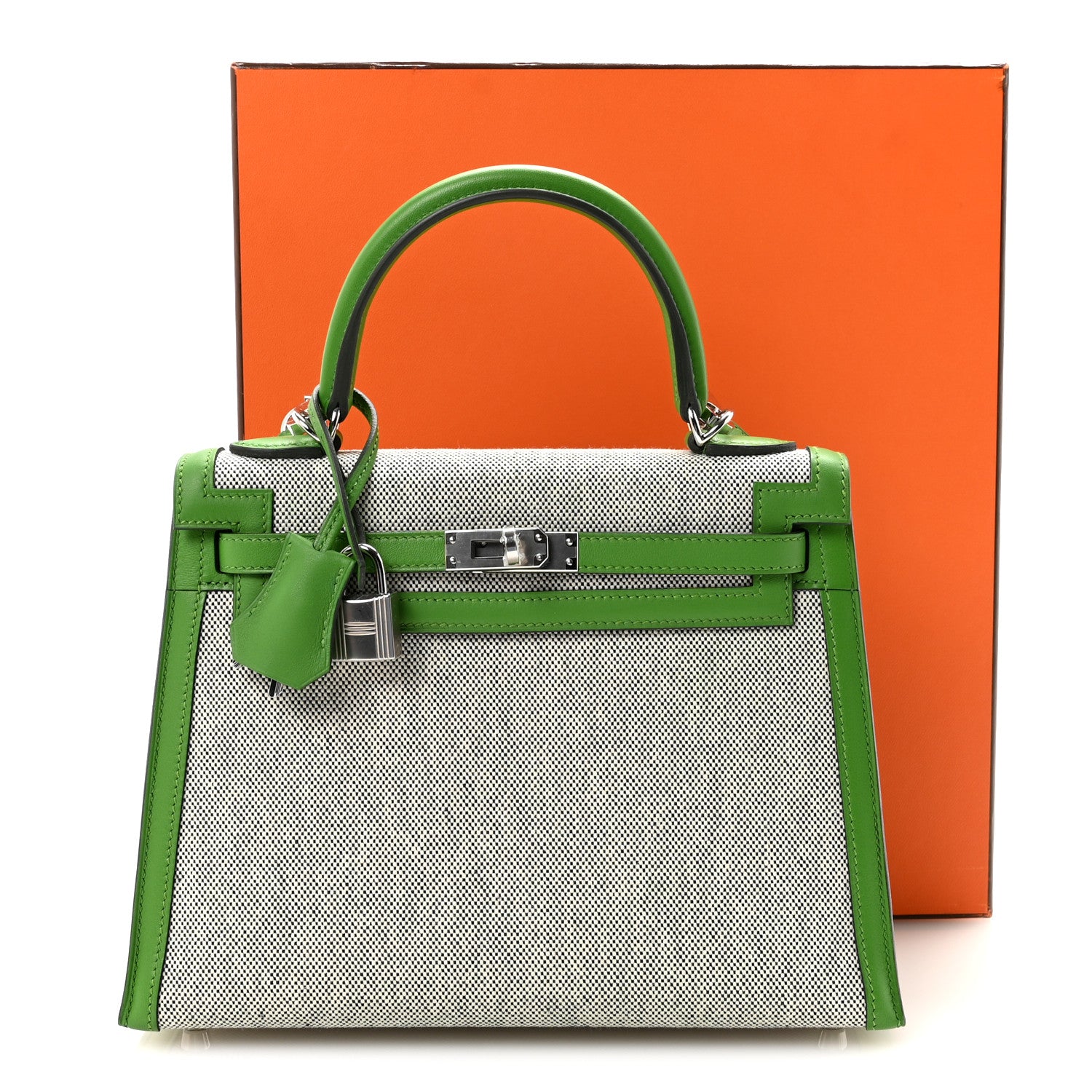 Hermes Toile H Swift Kelly Sellier 25 Ecru Vert Yucca 1794374