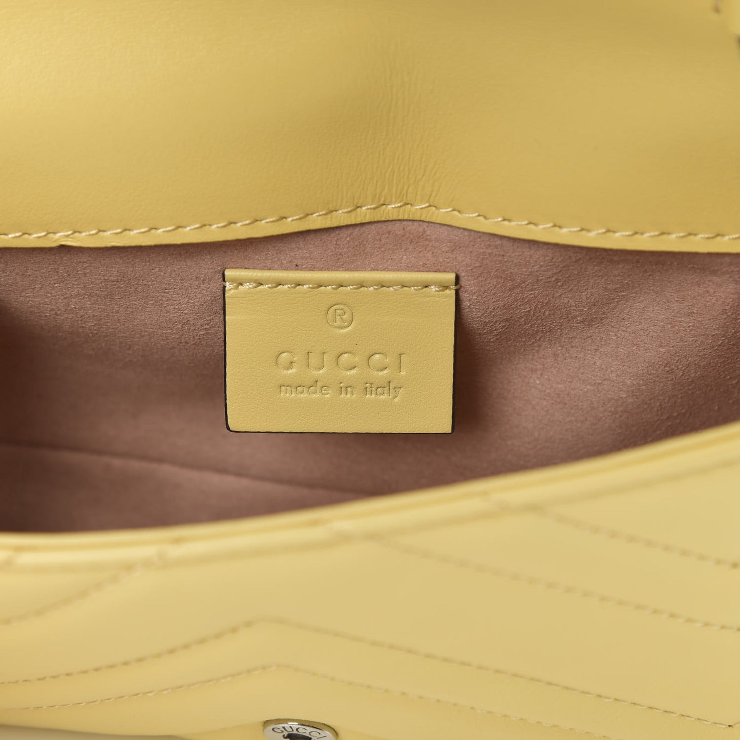 Calfskin Matelasse Super Mini GG Marmont Shoulder Bag Banana