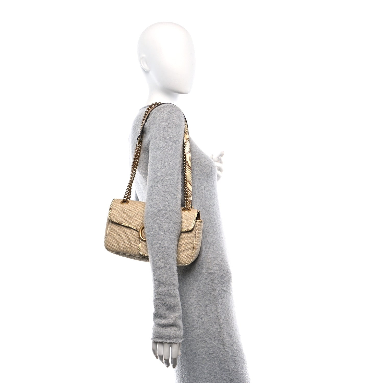 Gucci Raffia Elaphe Matelasse Small GG Marmont Shoulder Bag Natural Cream Brown 2 of 10