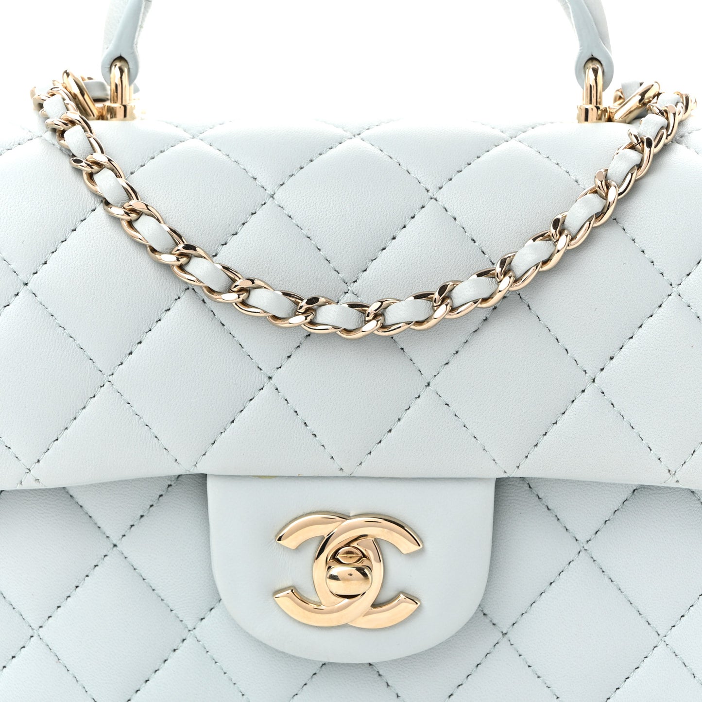 Lambskin Quilted Mini Top Handle Rectangular Flap Light Blue