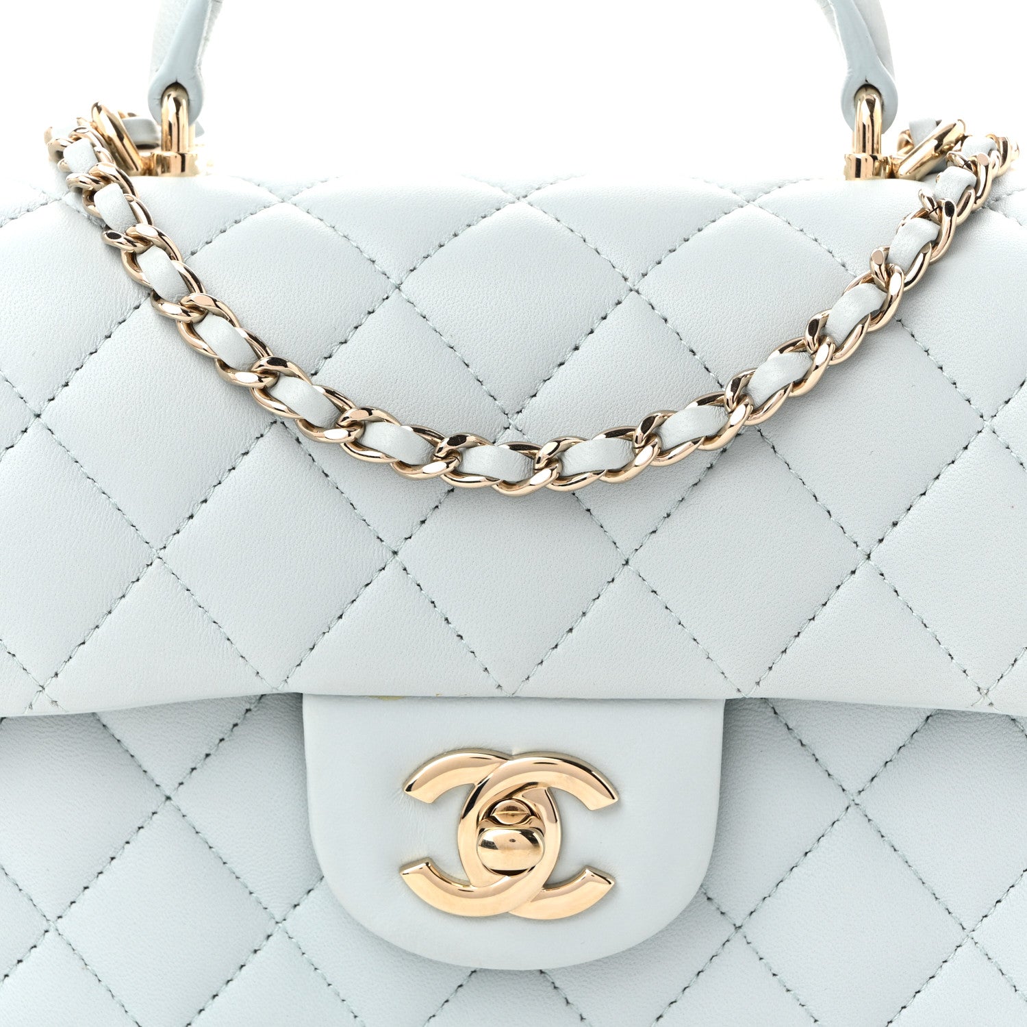 Chanel Lambskin Quilted Mini Top Handle Rectangular Flap Light Blue 8 of 10