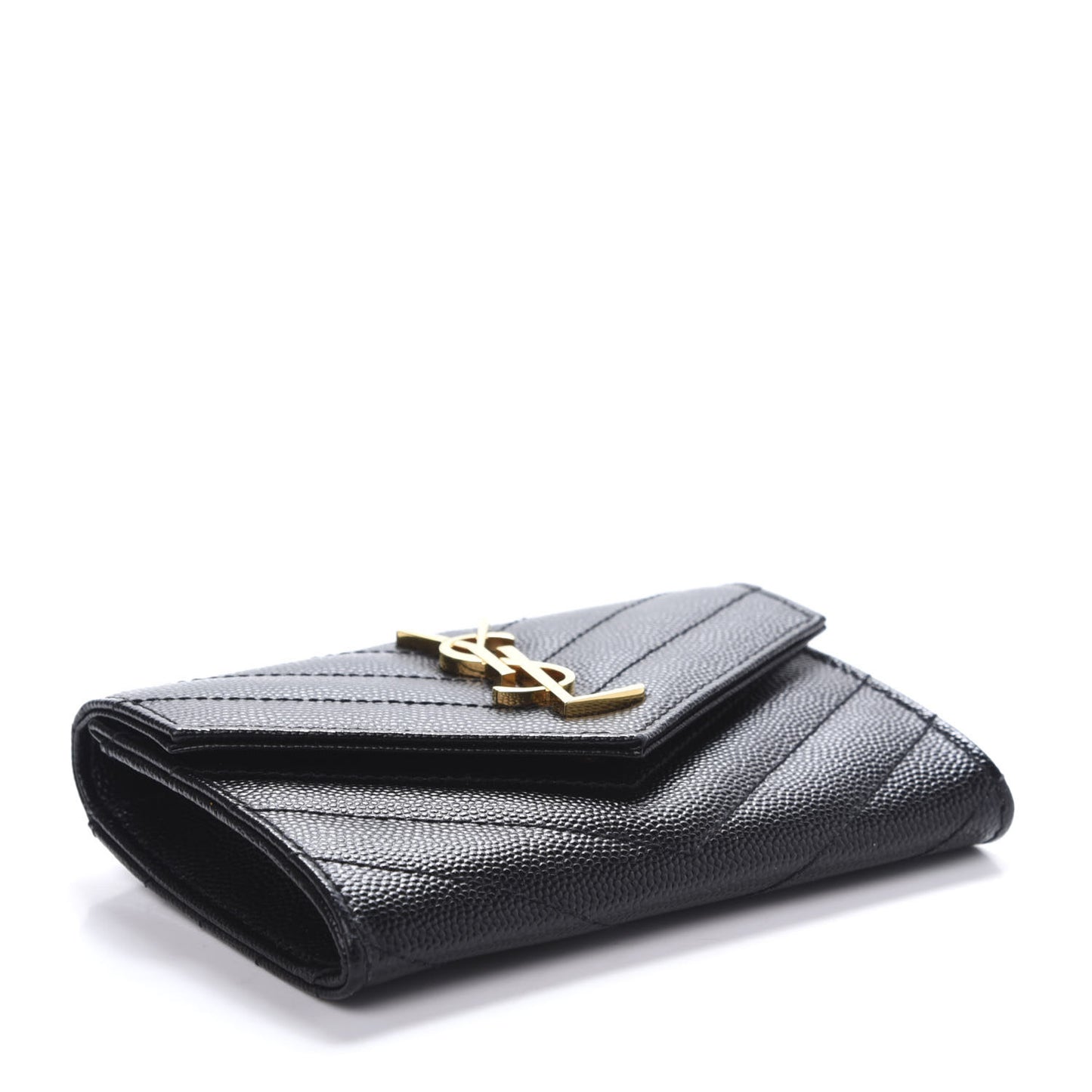 Grain De Poudre Matelasse Chevron Small Monogram Envelope Wallet Black