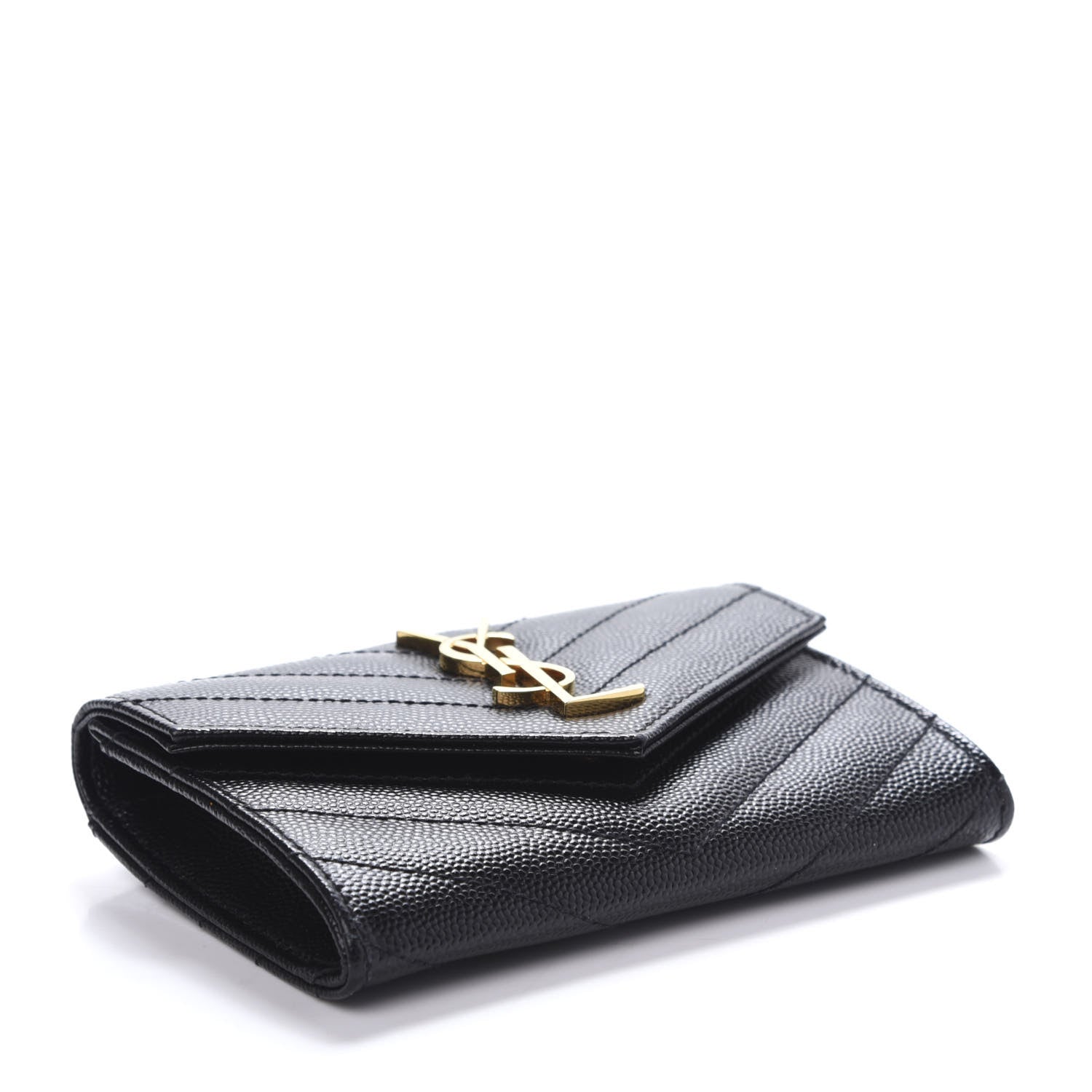 Saint Laurent Grain De Poudre Matelasse Chevron Small Monogram Envelope Wallet Black 4 of 9