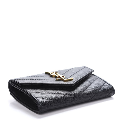 Saint Laurent Grain De Poudre Matelasse Chevron Small Monogram Envelope Wallet Black 4 of 9