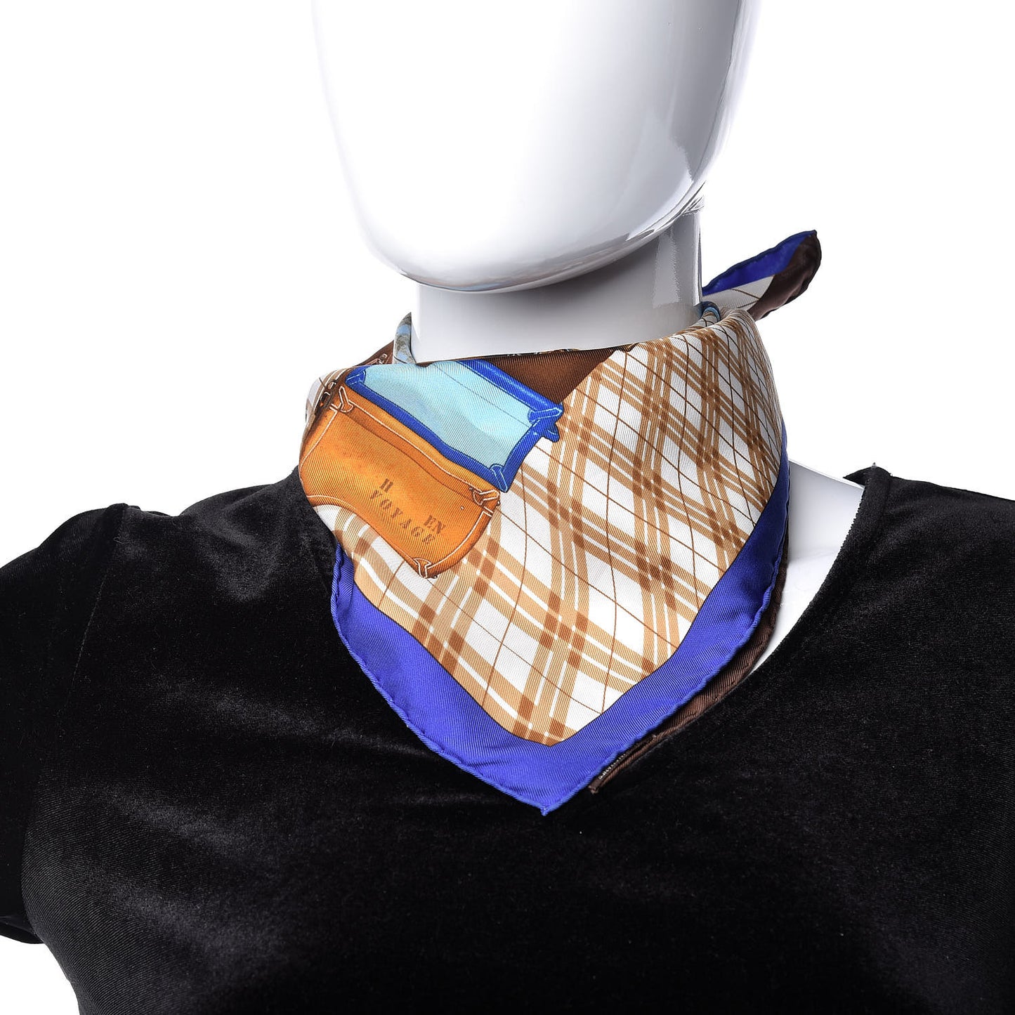 Silk H en Voyage Pocket Square Bleu Klein Marron Camel