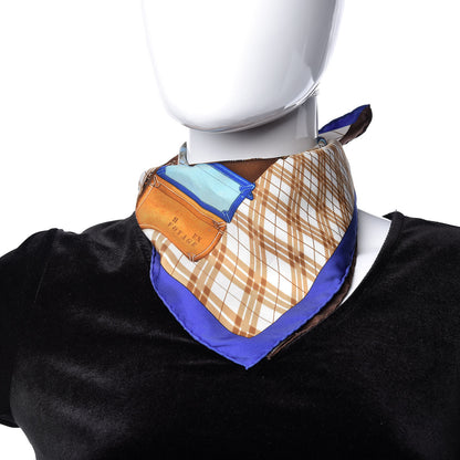 Hermes Silk H en Voyage Pocket Square Bleu Klein Marron Camel 2 of 5