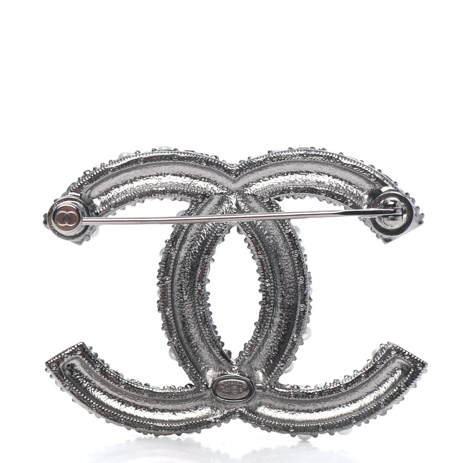 Chanel Crystal Pearl Caviar CC Brooch Silver 2 of 3