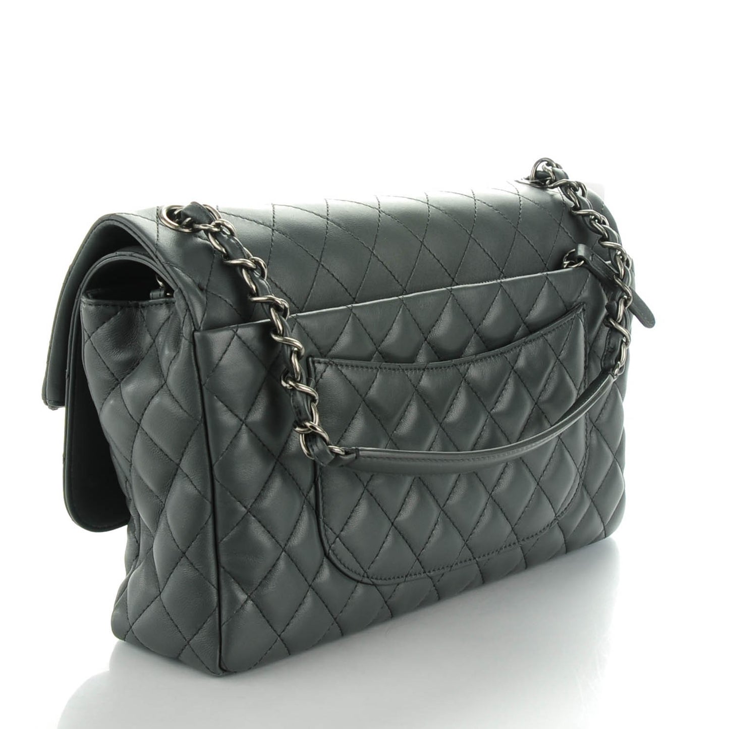 Lambskin Quilted Jumbo Multi Flap Bag Dark Grey