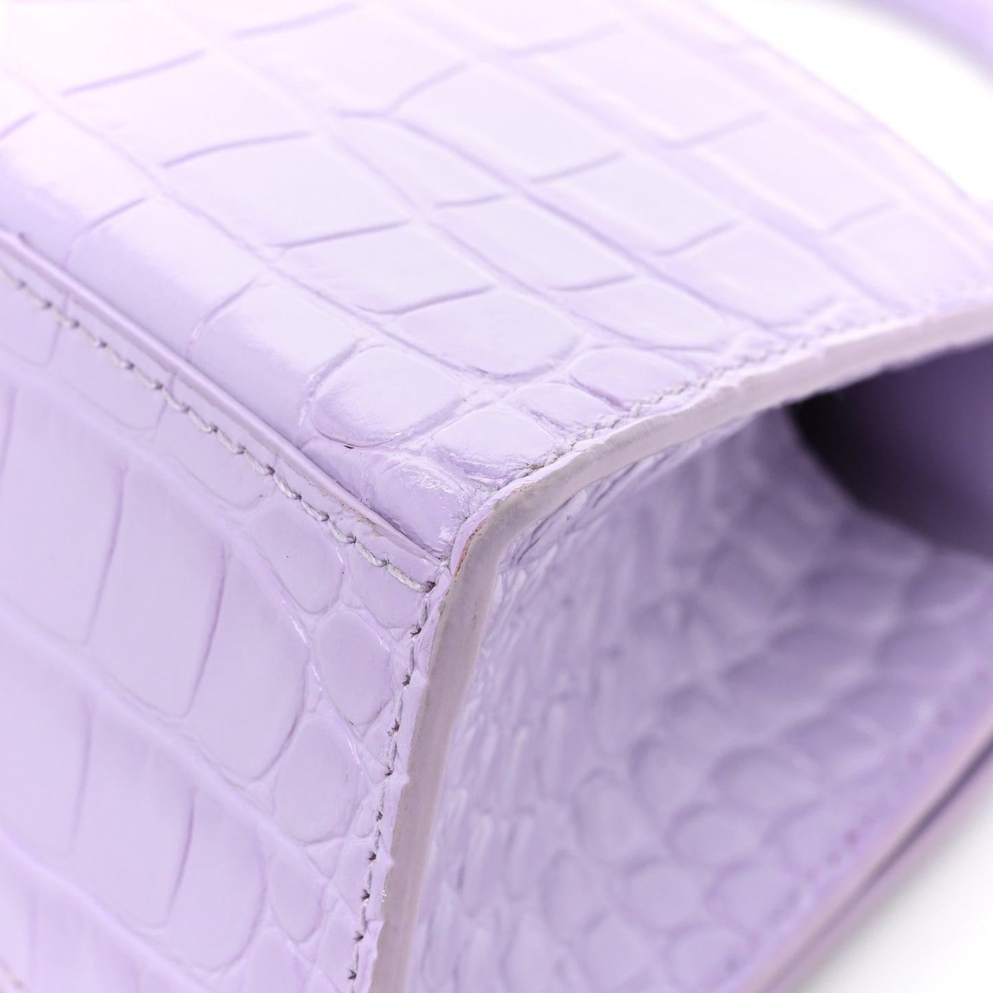 Shiny Calfskin Crocodile Embossed Hourglass Top Handle Bag XS Lilac