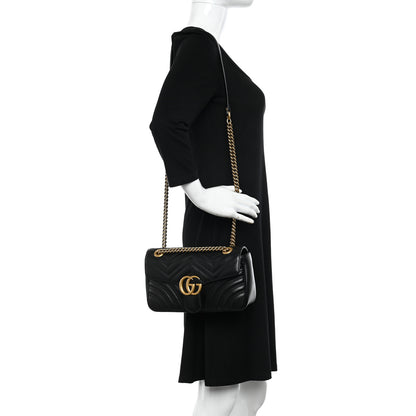 Gucci Calfskin Matelasse Small GG Marmont Shoulder Bag Black 2 of 11