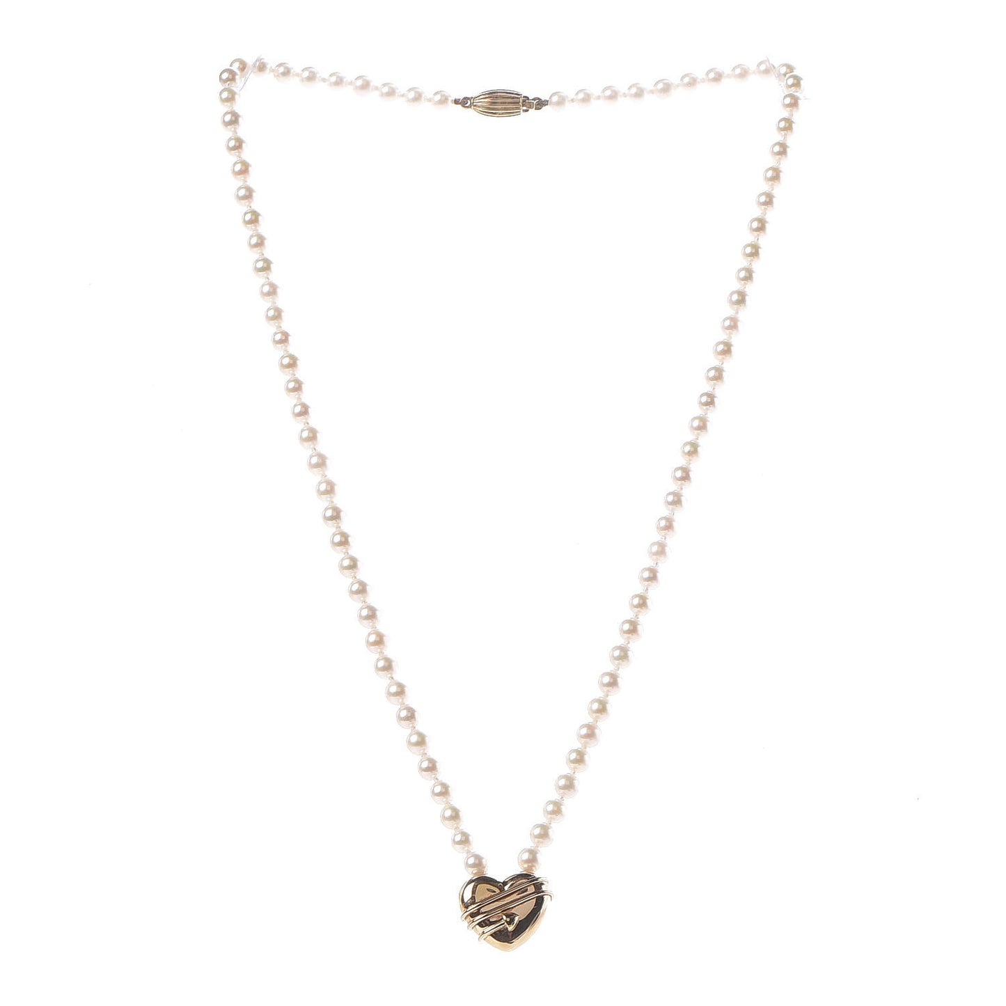 18K Yellow Gold Pearl Cupid's Arrow Heart Necklace